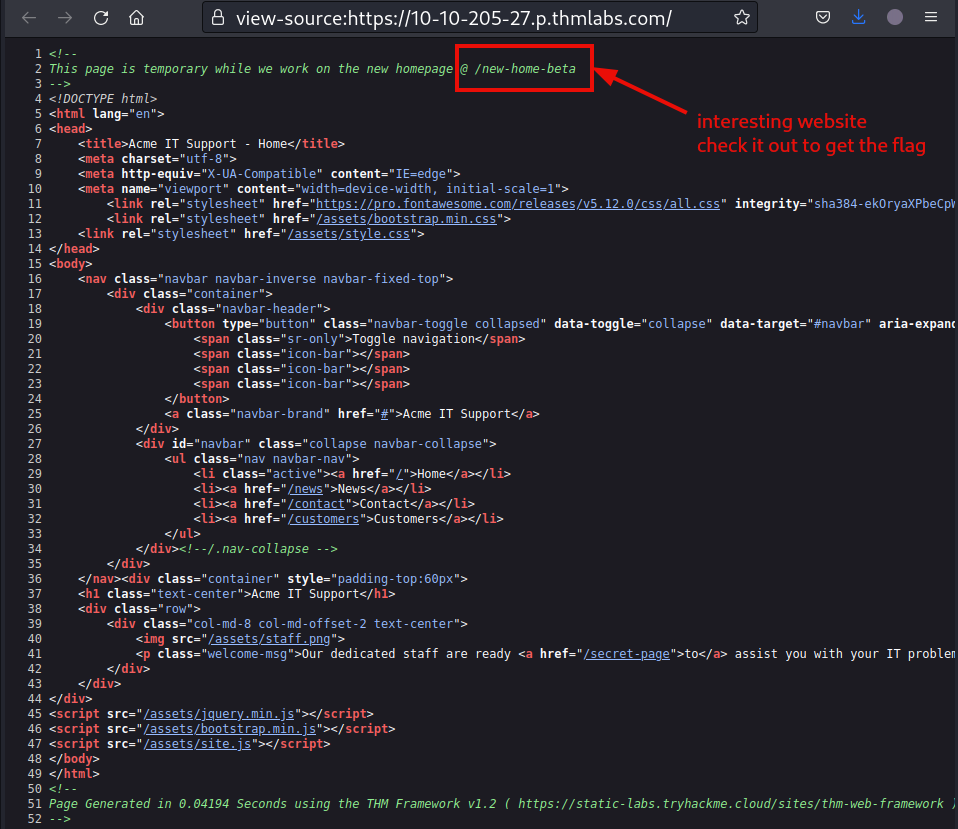 Main page - page source